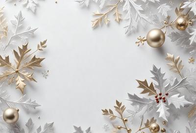 The primary subject of the image is a white background with a gold frame. The setting is a white surface, and the visual style is a combination of digital art and illustration. The colors and mood of the image are predominantly white and gold, creating a warm and elegant atmosphere.